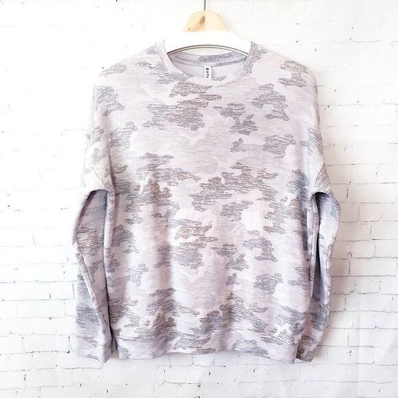 Athleta Pure Luxe Printed Sweatshirt Camo Gray Size XS Nirvana Fabric Soft Cozy - Picture 2 of 9